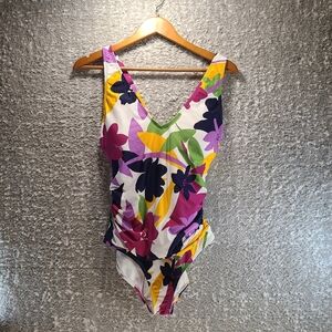 Anne Cole Women's One Piece Ruched Swimsuit Built In Bra Multicolor 12 Nylon